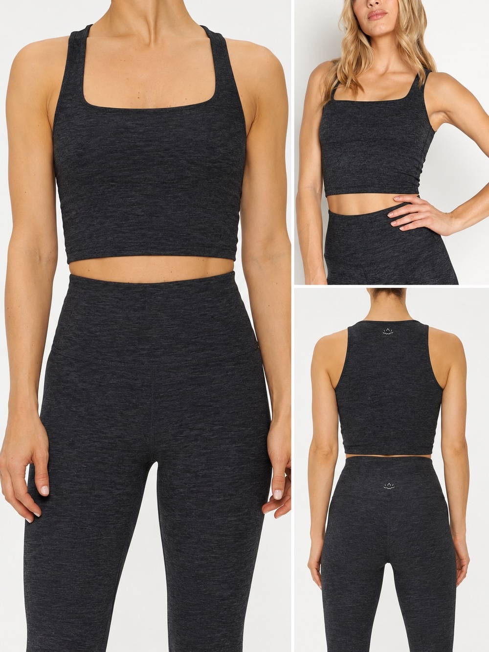 Beyond Yoga Spacedye Square Neck Crop Tank Top Size Small Darkest Night Black